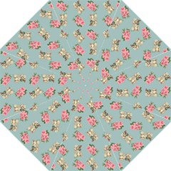 Retro Dog Floral Pattern Blue Straight Umbrellas by snowwhitegirl