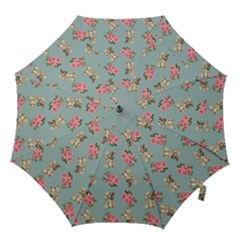 Retro Dog Floral Pattern Blue Hook Handle Umbrellas (medium) by snowwhitegirl