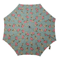 Retro Dog Floral Pattern Blue Hook Handle Umbrellas (small) by snowwhitegirl