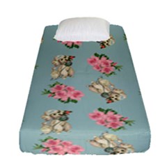 Retro Dog Floral Pattern Blue Fitted Sheet (single Size) by snowwhitegirl