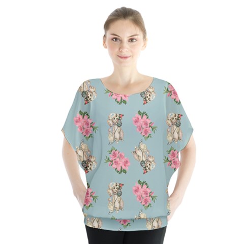 Retro Dog Floral Pattern Blue Blouse by snowwhitegirl