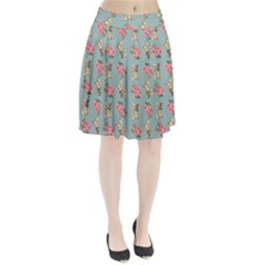 Retro Dog Floral Pattern Blue Pleated Skirt by snowwhitegirl