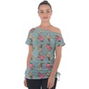 Retro Dog Floral Pattern Blue Tie-Up Tee View1