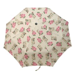 Retro Dog Floral Pattern Ecru Folding Umbrellas by snowwhitegirl