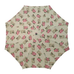 Retro Dog Floral Pattern Ecru Golf Umbrellas by snowwhitegirl