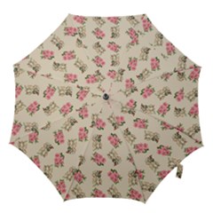 Retro Dog Floral Pattern Ecru Hook Handle Umbrellas (medium) by snowwhitegirl