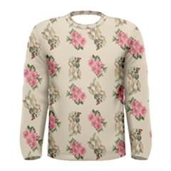 Retro Dog Floral Pattern Ecru Men s Long Sleeve Tee by snowwhitegirl