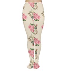 Retro Dog Floral Pattern Ecru Tights by snowwhitegirl