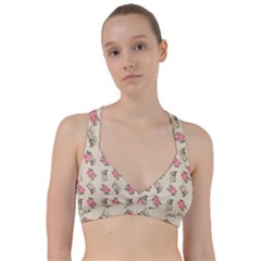 Retro Dog Floral Pattern Ecru Sweetheart Sports Bra by snowwhitegirl