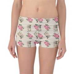 Retro Dog Floral Pattern Ecru Reversible Boyleg Bikini Bottoms by snowwhitegirl