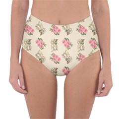 Retro Dog Floral Pattern Ecru Reversible High-waist Bikini Bottoms by snowwhitegirl