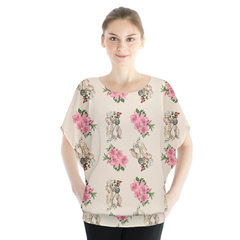 Retro Dog Floral Pattern Ecru Blouse by snowwhitegirl