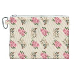 Retro Dog Floral Pattern Ecru Canvas Cosmetic Bag (xl) by snowwhitegirl