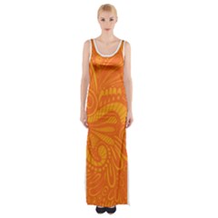 Pop Orange Maxi Thigh Split Dress by ArtByAmyMinori