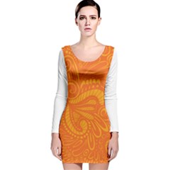 Pop Orange Long Sleeve Velvet Bodycon Dress