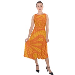 Pop Orange Midi Tie-back Chiffon Dress by ArtByAmyMinori