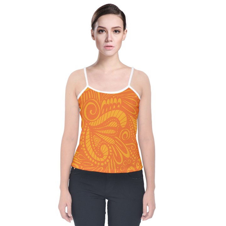 Pop Orange Velvet Spaghetti Strap Top