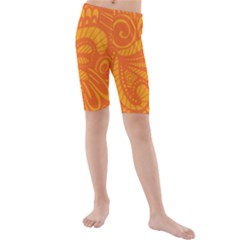 Pop Orange Kids  Mid Length Swim Shorts by ArtByAmyMinori