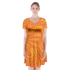 Pop Orange Short Sleeve V-neck Flare Dress