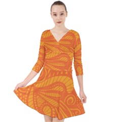 Pop Orange Quarter Sleeve Front Wrap Dress by ArtByAmyMinori