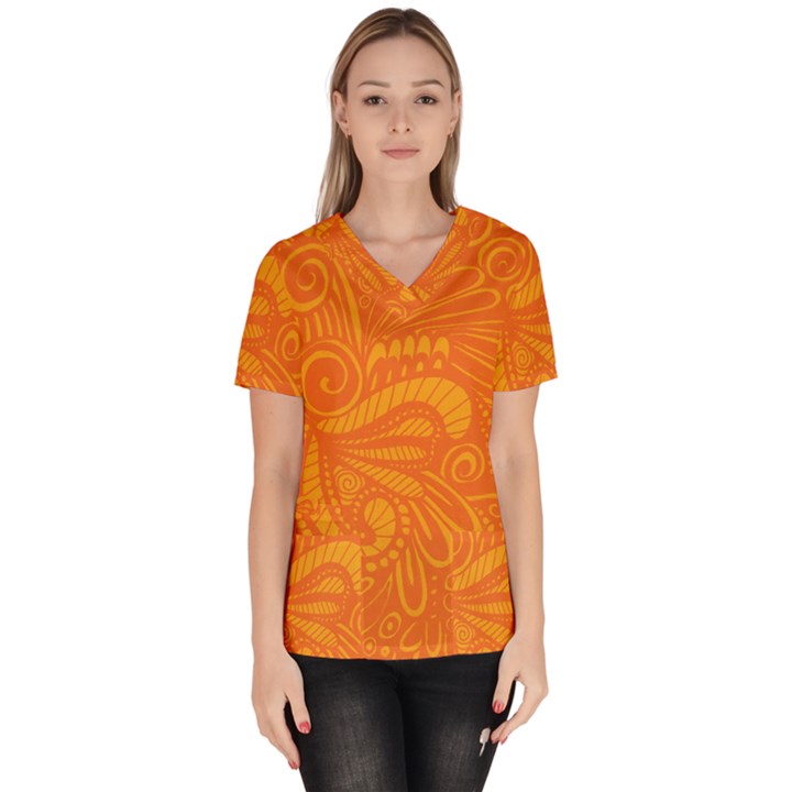 Pop Orange Women s V-Neck Scrub Top