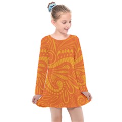 Pop Orange Kids  Long Sleeve Dress by ArtByAmyMinori