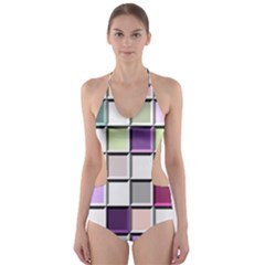 Color Tiles Abstract Mosaic Background Cut-Out One Piece Swimsuit