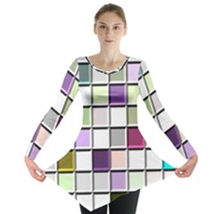 Color Tiles Abstract Mosaic Background Long Sleeve Tunic 