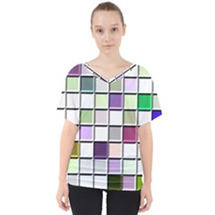 Color Tiles Abstract Mosaic Background V-Neck Dolman Drape Top