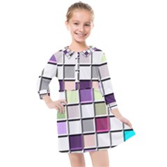 Color Tiles Abstract Mosaic Background Kids  Quarter Sleeve Shirt Dress