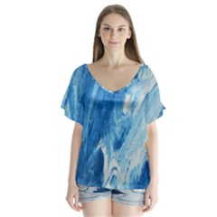 Water V-neck Flutter Sleeve Top by WILLBIRDWELL