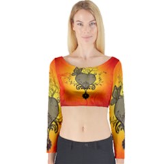 Wonderful Heart With Butterflies And Floral Elements Long Sleeve Crop Top by FantasyWorld7