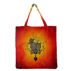 Wonderful Heart With Butterflies And Floral Elements Grocery Tote Bag by FantasyWorld7