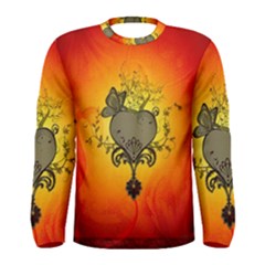 Wonderful Heart With Butterflies And Floral Elements Men s Long Sleeve Tee by FantasyWorld7