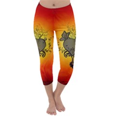 Wonderful Heart With Butterflies And Floral Elements Capri Winter Leggings  by FantasyWorld7