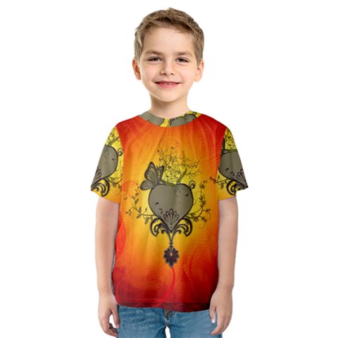 Wonderful Heart With Butterflies And Floral Elements Kids  Sport Mesh Tee by FantasyWorld7