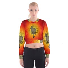 Wonderful Heart With Butterflies And Floral Elements Cropped Sweatshirt by FantasyWorld7