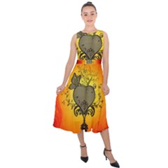 Wonderful Heart With Butterflies And Floral Elements Midi Tie-back Chiffon Dress