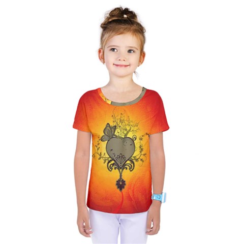 Wonderful Heart With Butterflies And Floral Elements Kids  One Piece Tee by FantasyWorld7