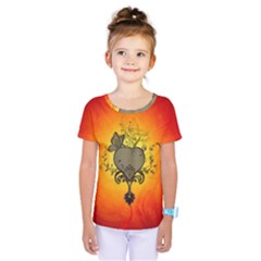 Wonderful Heart With Butterflies And Floral Elements Kids  One Piece Tee