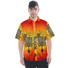 Wonderful Heart With Butterflies And Floral Elements Men s Short Sleeve Shirt