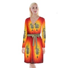 Wonderful Heart With Butterflies And Floral Elements Long Sleeve Velvet Front Wrap Dress by FantasyWorld7