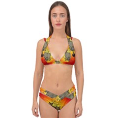 Wonderful Heart With Butterflies And Floral Elements Double Strap Halter Bikini Set