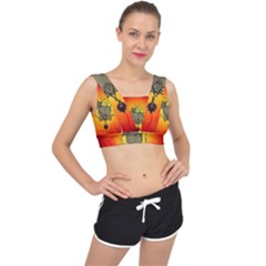 Wonderful Heart With Butterflies And Floral Elements V-back Sports Bra