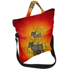 Wonderful Heart With Butterflies And Floral Elements Fold Over Handle Tote Bag