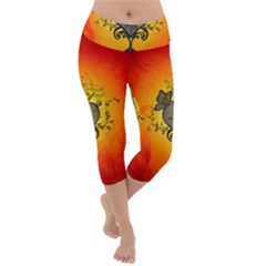 Wonderful Heart With Butterflies And Floral Elements Lightweight Velour Capri Yoga Leggings by FantasyWorld7