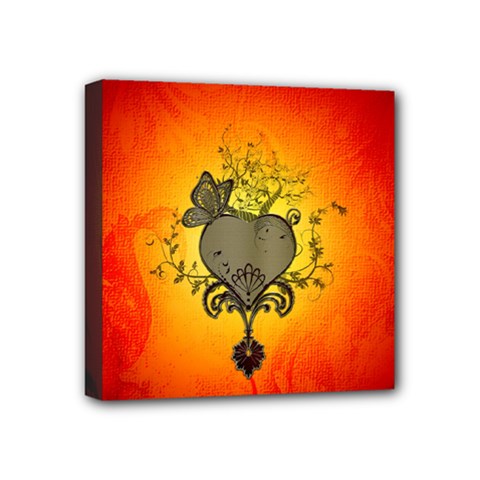 Wonderful Heart With Butterflies And Floral Elements Mini Canvas 4  X 4  (stretched) by FantasyWorld7