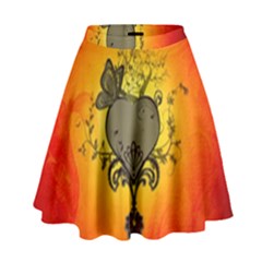 Wonderful Heart With Butterflies And Floral Elements High Waist Skirt by FantasyWorld7