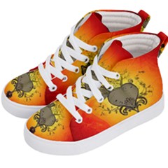 Wonderful Heart With Butterflies And Floral Elements Kid s Hi-top Skate Sneakers