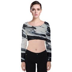 Space Drift 2 Velvet Long Sleeve Crop Top by WILLBIRDWELL